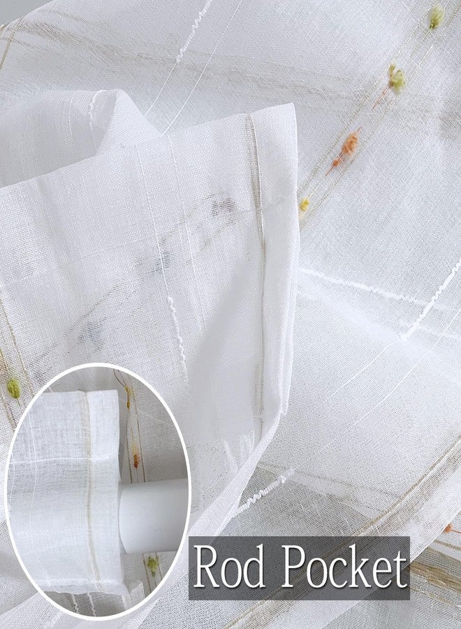 SUOUO Colorful Embroidered Striped Boho White Sheer Curtains for Living Room 96 inches Long 2 Panels Rod Pocket Light Filtering Window Drapes for Bedroom Dining - Image 5